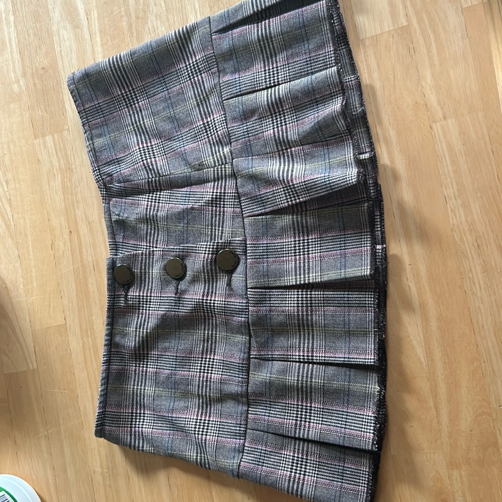 DKNY JEANS brown plaid SchoolGirl Pleated Mini Skirt